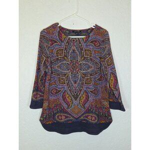 John Mark Multicolor Art Rayon Knit Long Sleeve Tunic Top Size Medium Small